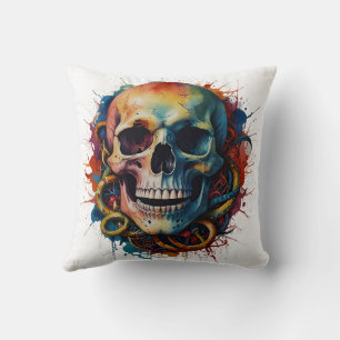 Skull Head mit mehrfarbigen Paint Splashes Kissen