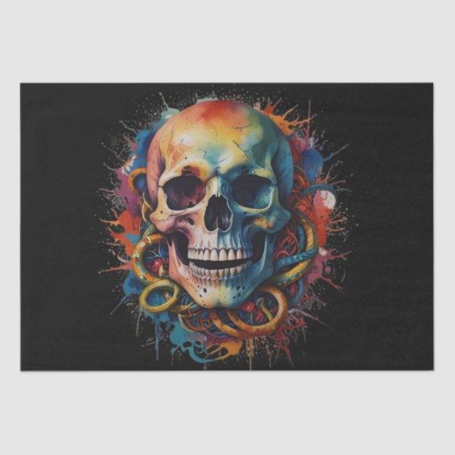 Skull Head mit mehrfarbigen Paint Splashes Seidenpapier (Vorderseite)