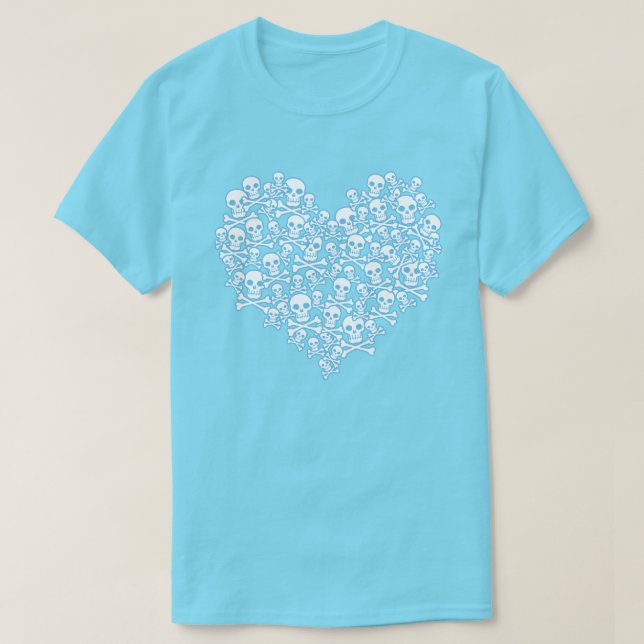 Skull Heart Blue Kontur T - Shirt (Design vorne)