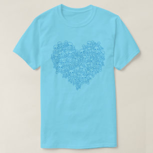 Skull Heart Blue Kontur T - Shirt