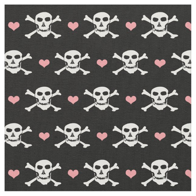 Skull & Heart mode Fabric - Piraten / Halloween Stoff (Nahaufnahme)