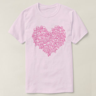 Skull Heart Pink Kontur T - Shirt