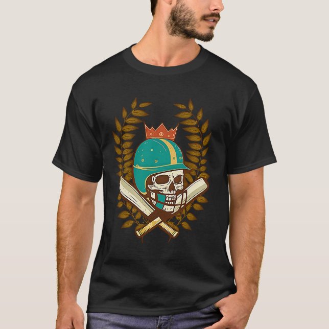 Skull Helm Bat Cricket Player T-Shirt (Vorderseite)