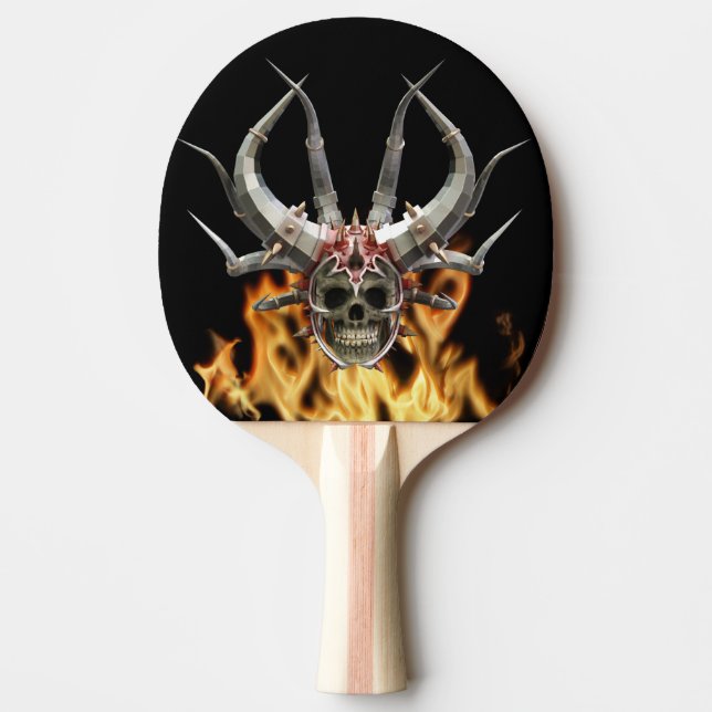Skull Helmet Fantasy Demon Flammen Tischtennis Schläger (Vorderseite)