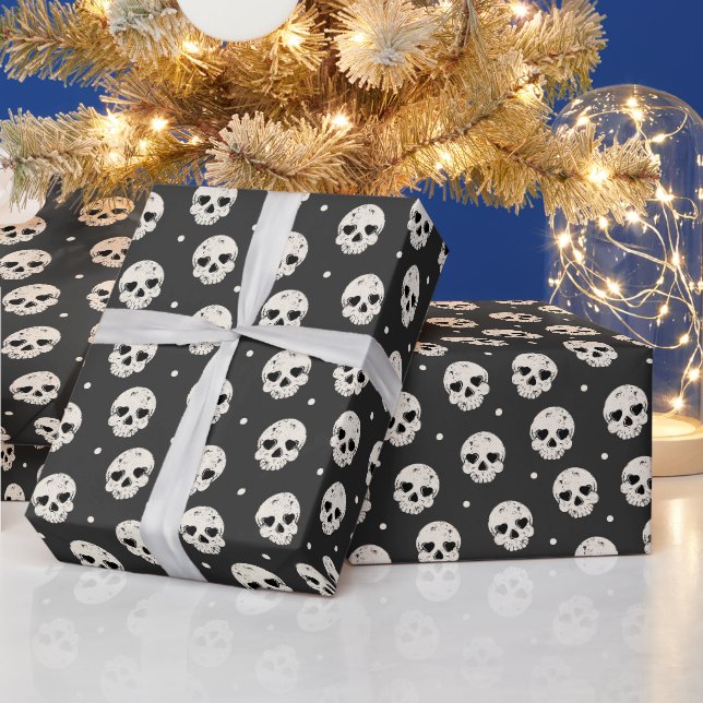 Skull Herz Augen auf Dunkelgrau Geschenkpapier (Feiertage)