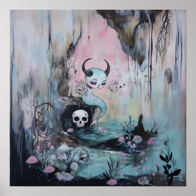 Skull Horned Sea Serpent Hexy AI Art Matte Value Poster (Vorne)