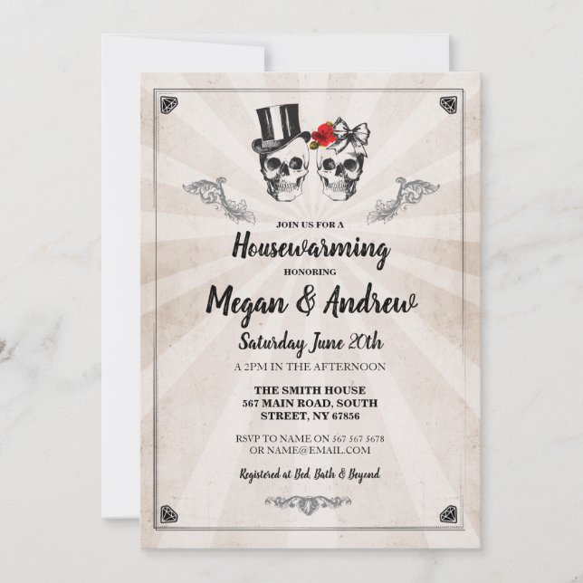 Skull Housewarming Party Halloween New Zuhause Inv Einladung (Vorderseite)