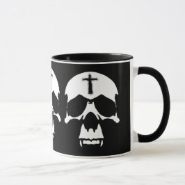 Skull-Illustration in gotischem Schwarz-Weiß-Dämon Tasse