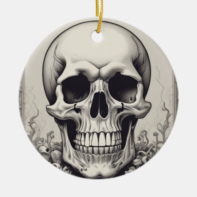 Skull Illustration Keramik Ornament (Vorne)