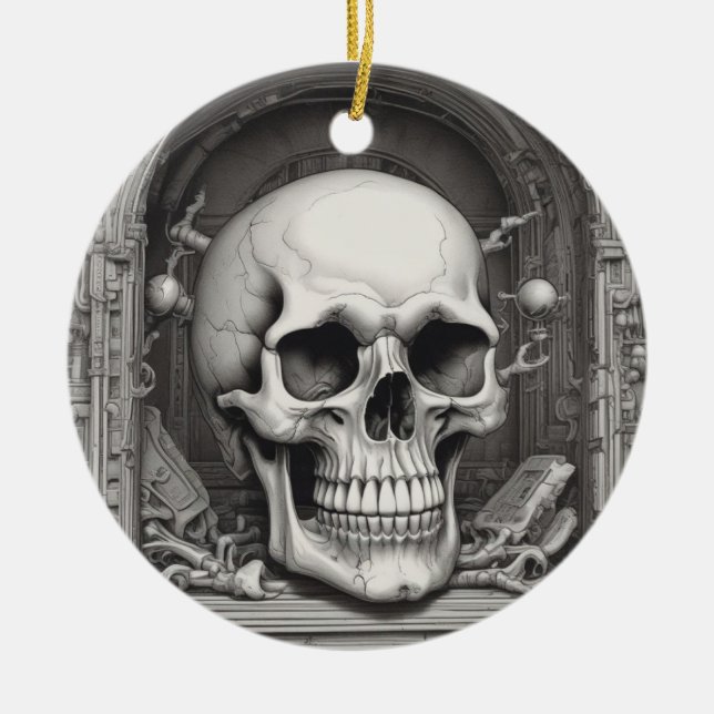 Skull Illustration Keramik Ornament (Vorne)
