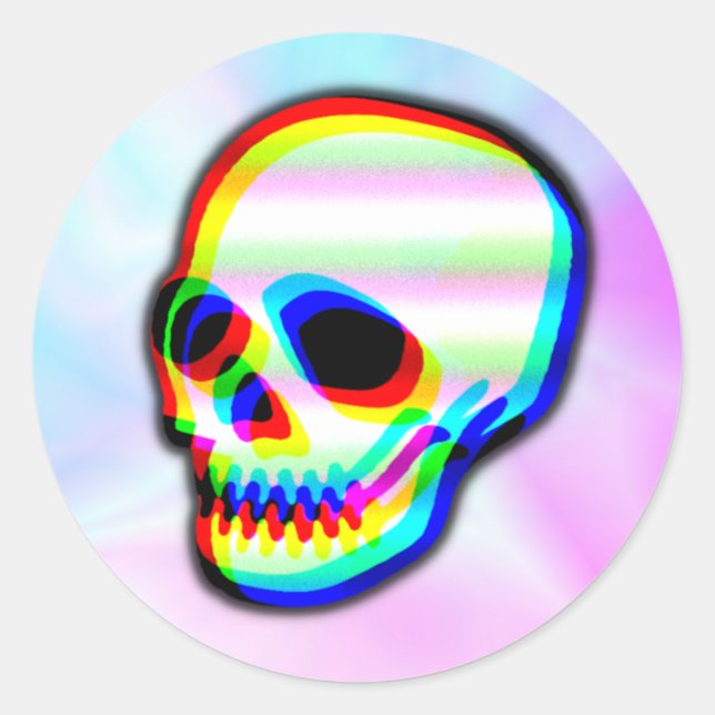 Skull Illustration trendiger Neonstil Runder Aufkleber (Vorderseite)