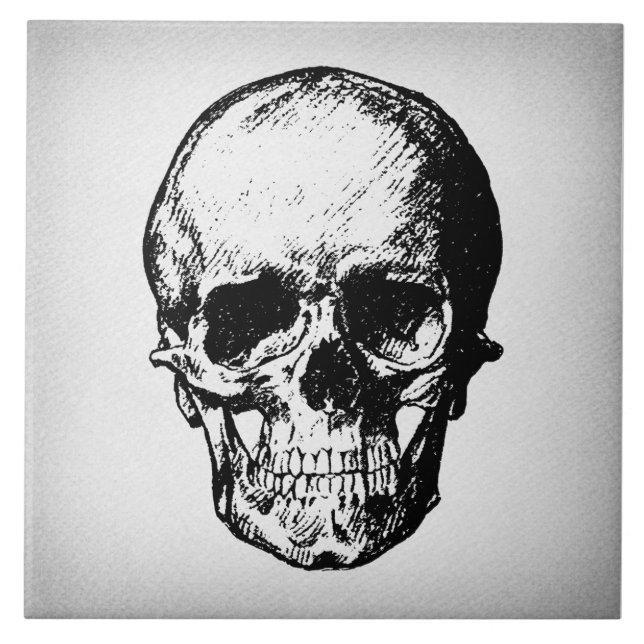 Skull Illustration Vintag Art Fliese (Vorderseite)