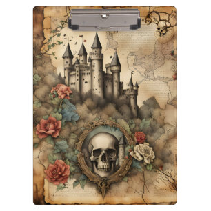 Skull in Frame Fairytale Junk Journal Page Klemmbrett