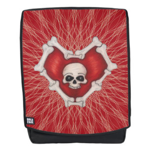 Skull in Gothic Red Heart of Bones Spidery Lines Rucksack