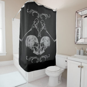 "Skull in Liebe" Vintage Skelette Schwarz Duschvorhang