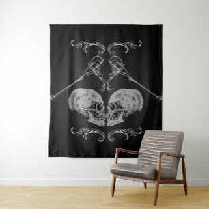 "Skull in Liebe" Vintage Skelette Schwarz Wandteppich
