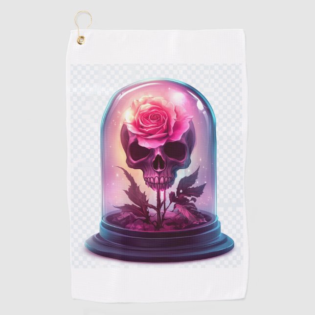 Skull in Rose Glass Golfhandtuch (Vorderseite)