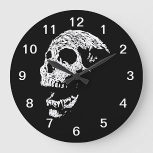 Skull in White on Black. Große Wanduhr