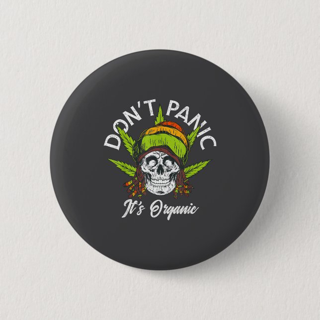 Skull Jamaica Rasta Funny Don´t Panic It´s Organic Button (Vorderseite)