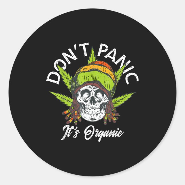 Skull Jamaica Rasta Funny Don´t Panic It´s Organic Runder Aufkleber (Vorderseite)
