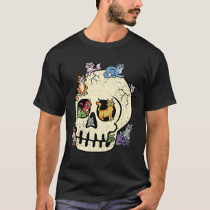 Skull Katzen Halloween Skelett Knochen Kätzchen Mä T-Shirt