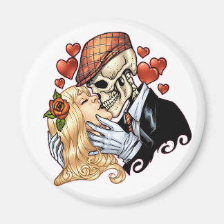 Skull Kiss mit Herzen und Rose von Al Rio Magnet