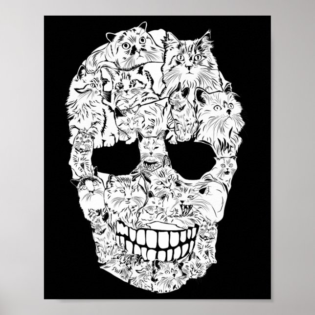 Skull Kitty Skeleton Halloween Kostüm Beängstigend Poster (Vorne)