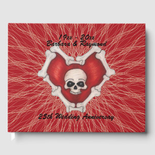 Skull Knochen Gothic Jubiläum Rote Herz Spiralen Gästebuch