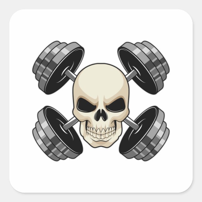 Skull-Krafttraining Dumbells Quadratischer Aufkleber (Vorderseite)