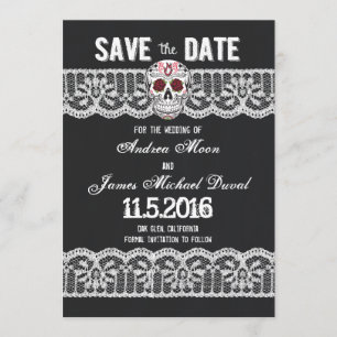 Skull & Lace 5" x 7" Save the Date Karte