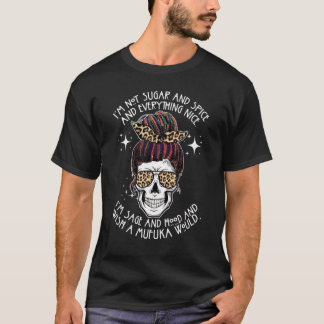 Skull Lady Mama Life Leopard Messy Bun Cheetah Pri T-Shirt