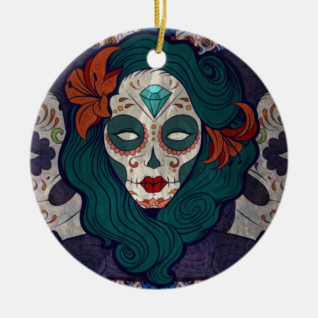 Skull Ladys Keramik Ornament (Vorne)