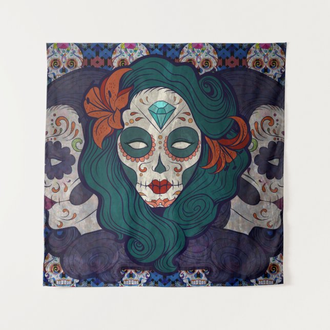 Skull Ladys Wandteppich (Vorderseite)