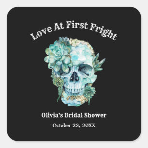 Skull-Liebe im First Fright Halloween-Brautparty Quadratischer Aufkleber
