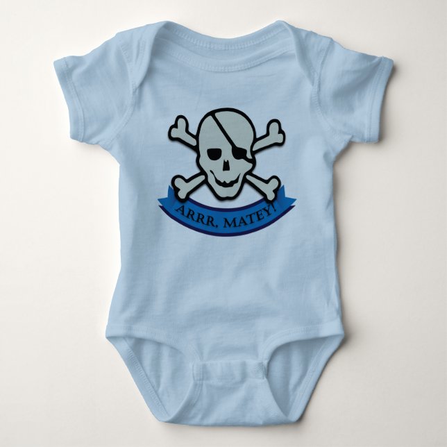 Skull - Light Blue Baby Jersey Bodysuit Baby Strampler (Vorderseite)