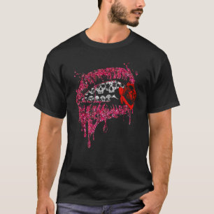 Skull Lips Bitten Rose Skull Mouth Halloween T-Shirt