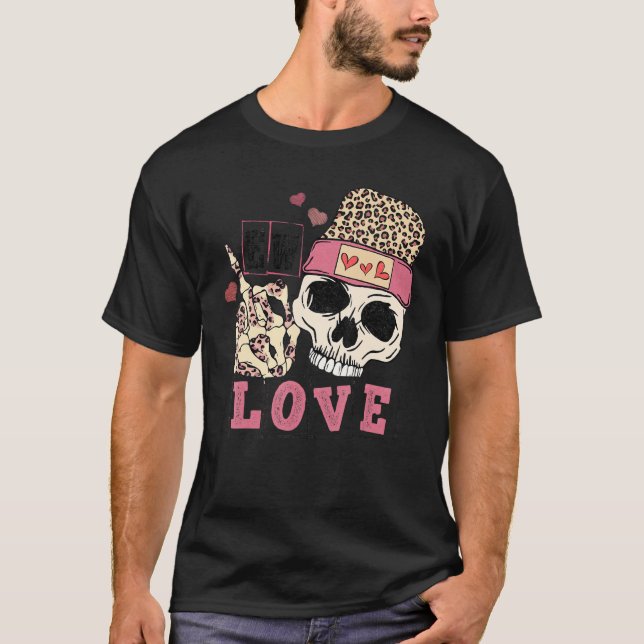 Skull Love Anti Valentines Day Leopard Skeleton Ha T-Shirt (Vorderseite)