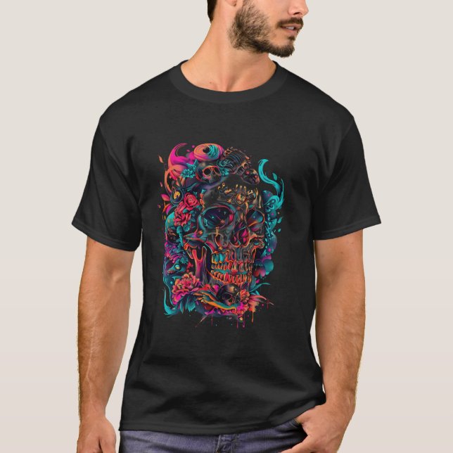 Skull Lover Dia de Los Muertos Sugar Skull Goth Ha T-Shirt (Vorderseite)