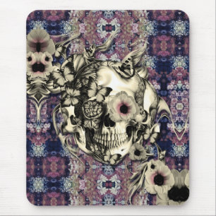 Skull made of poppies and butterflies mousepad