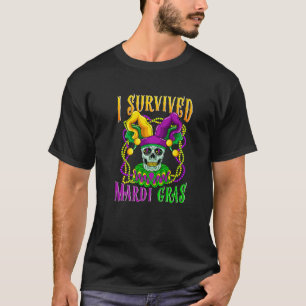 Skull Mardi Gras Jester Hat Skeleton Ich überlebt T-Shirt