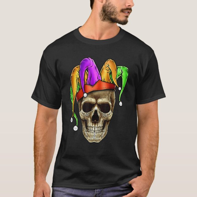 Skull Mardi Gras Jester Joker Carnival NOLA Louisi T-Shirt (Vorderseite)