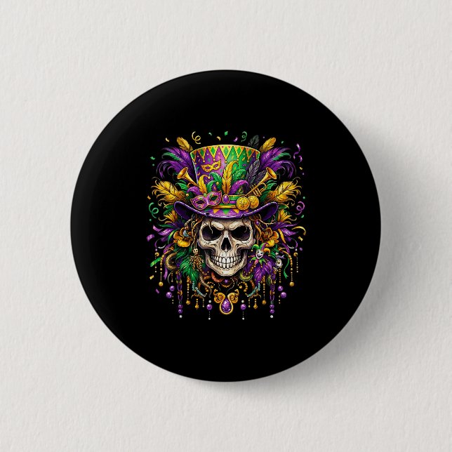Skull Mardi Gras Men Women Kids Carnival New Orlea Button (Vorderseite)