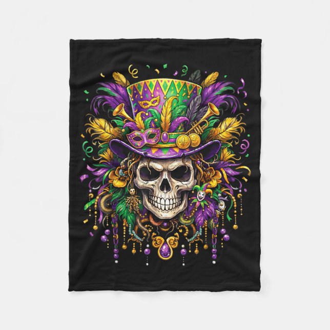 Skull Mardi Gras Men Women Kids Carnival New Orlea Fleecedecke (Vorderseite)