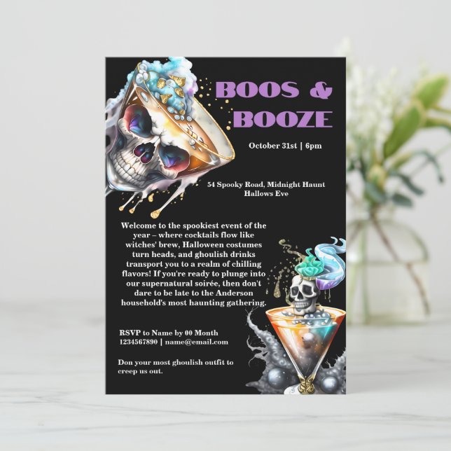 Skull martini Horror Happy Hour gothischen Hallowe Einladung (Stehend Vorderseite)