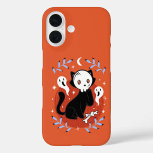 Skull Mask Black Cat Halloween iPhone 16 Hülle