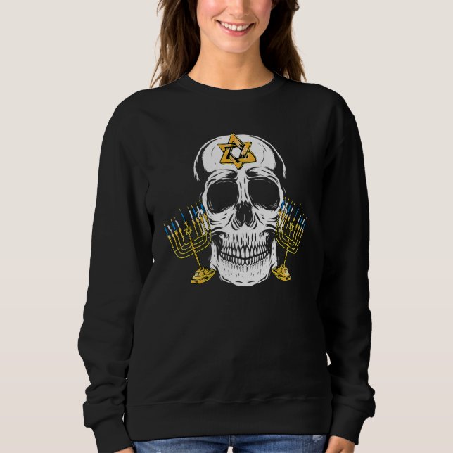 Skull Menorah Hanukkah Cool Skeleton Chanukah Jewi Sweatshirt (Vorderseite)