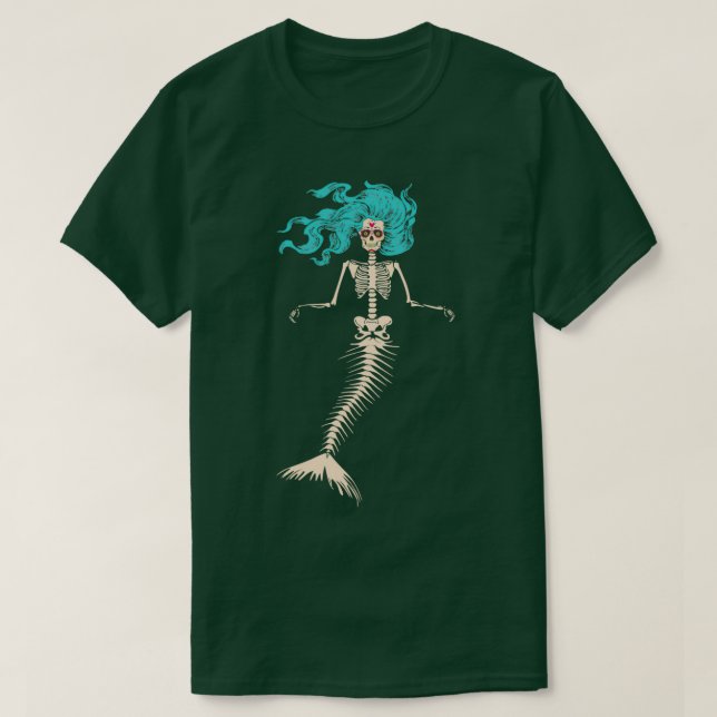 Skull Mermaid Goth Skeleton Long Sapphire T-Shirt (Design vorne)