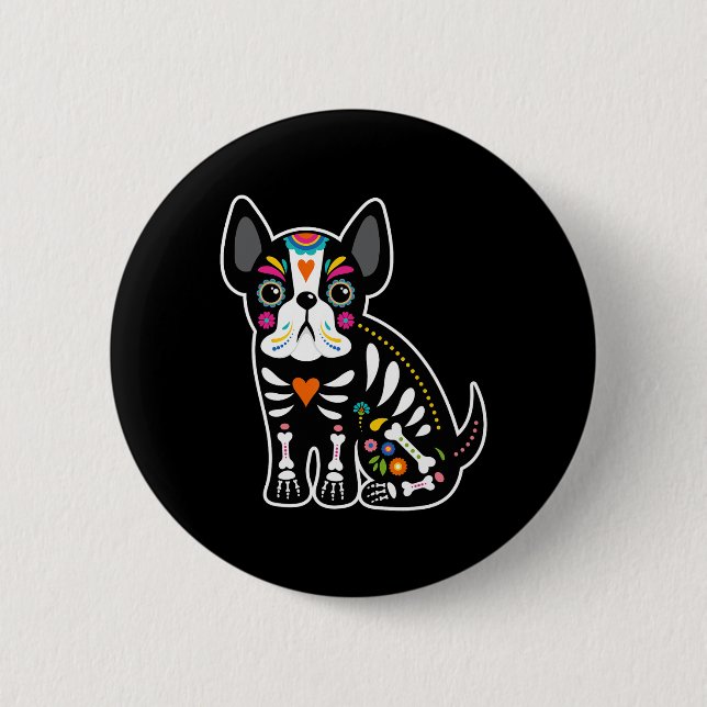Skull mexikanische Bulldog Halloween Button (Vorderseite)