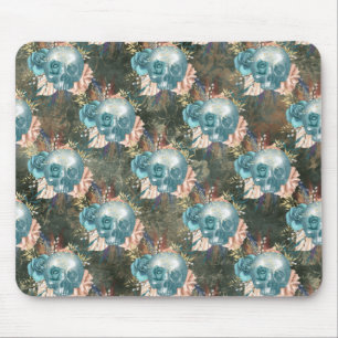 Skull mit Blau und Rosen Mousepad