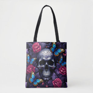 Skull mit Blauen Schmetterlingen und Rote Rosen Go